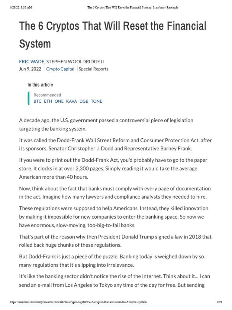 The 6 Cryptos That Will Reset The Financial System Stansberry Research |  PDF | Cryptocurrency | Bitcoin