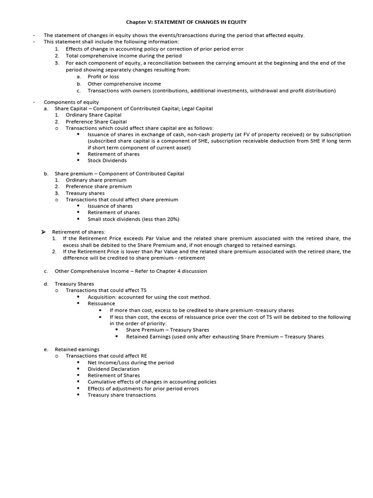 Statement of Changes in Equity 1 | PDF | Equity (Finance) | Treasury Stock