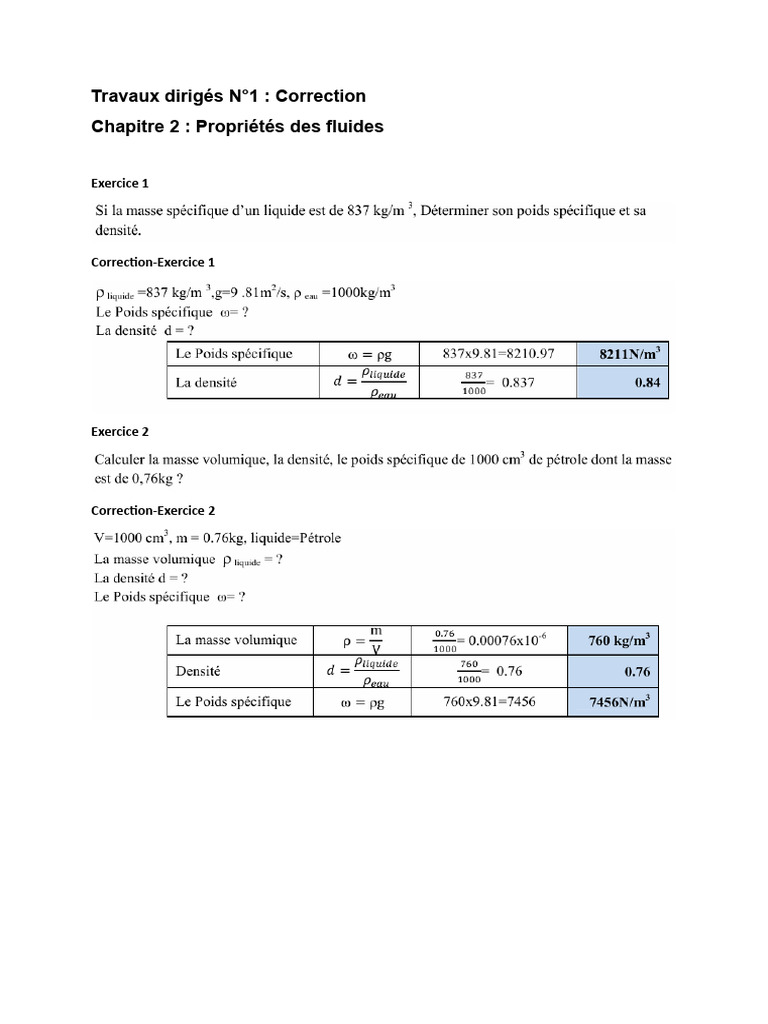 TD - Correction - Mécanique Des Fluides - 1 | PDF