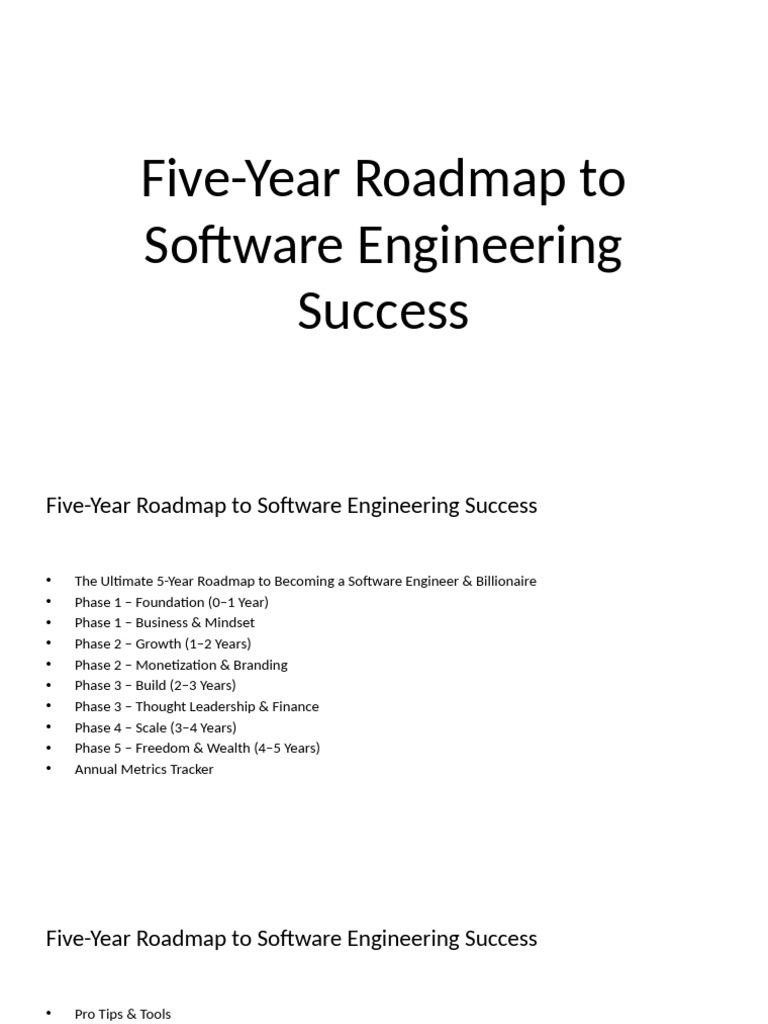 Five-Year Roadmap To Software Engineering Success | PDF | Startup ...