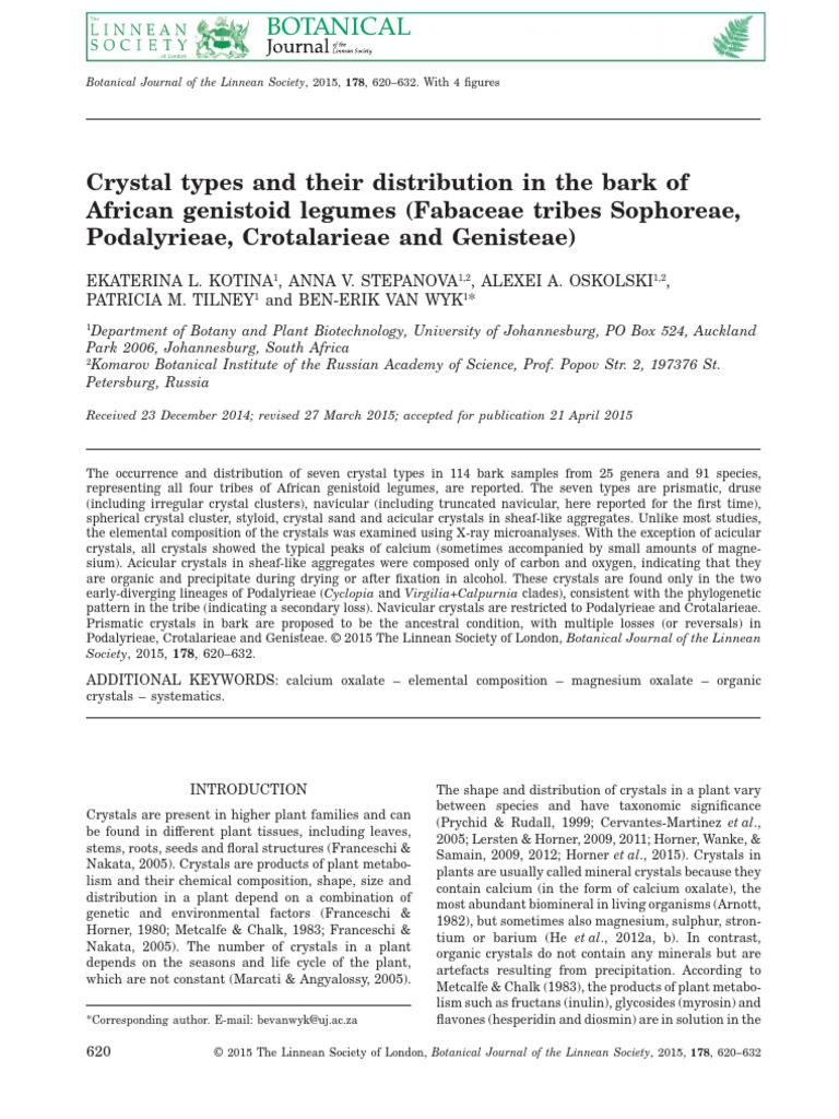 Crystal Types in African Genistoid Legumes | PDF | Scanning Electron ...