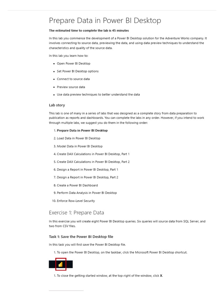 Prepare Data in Power BI Desktop Lab | PDF | Table (Database) | Databases