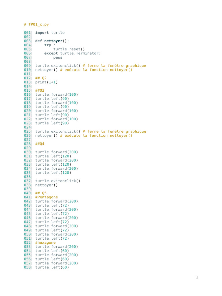 Code Python pour Dessin avec Turtle | PDF