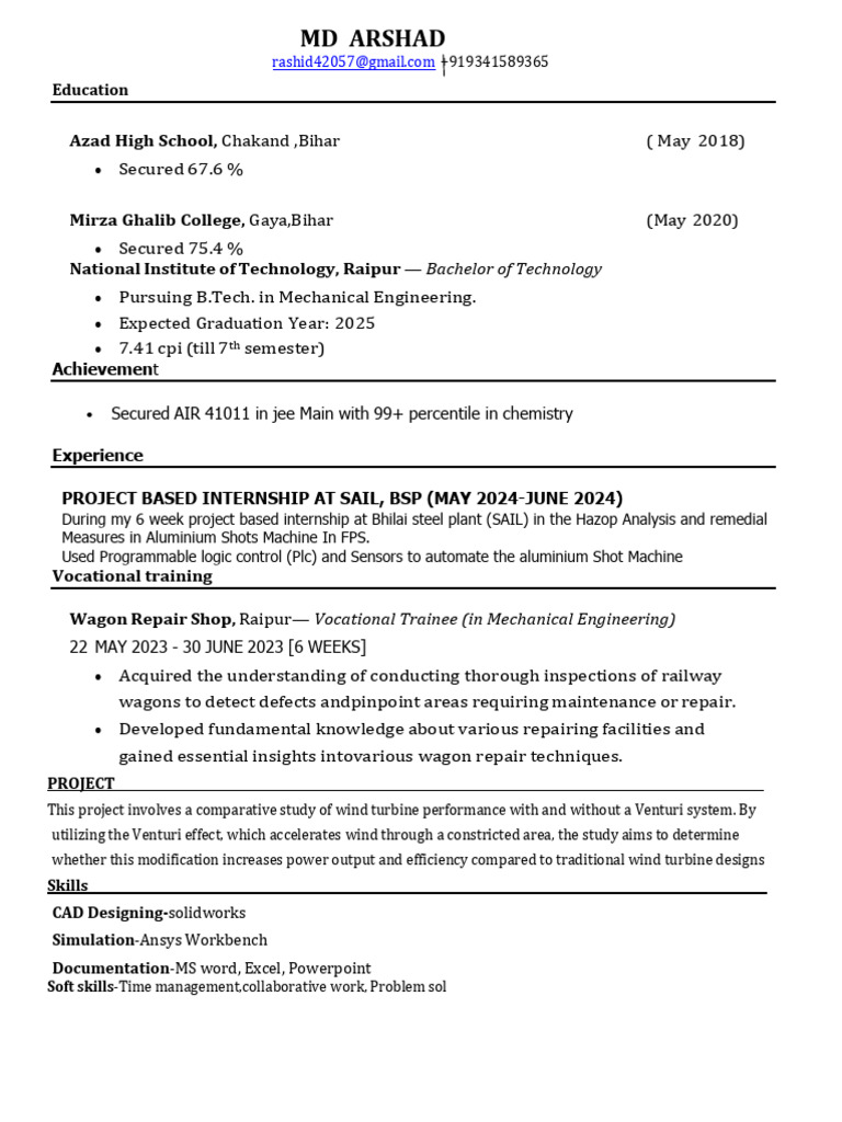 Mechanical Engineering Student Profile | PDF