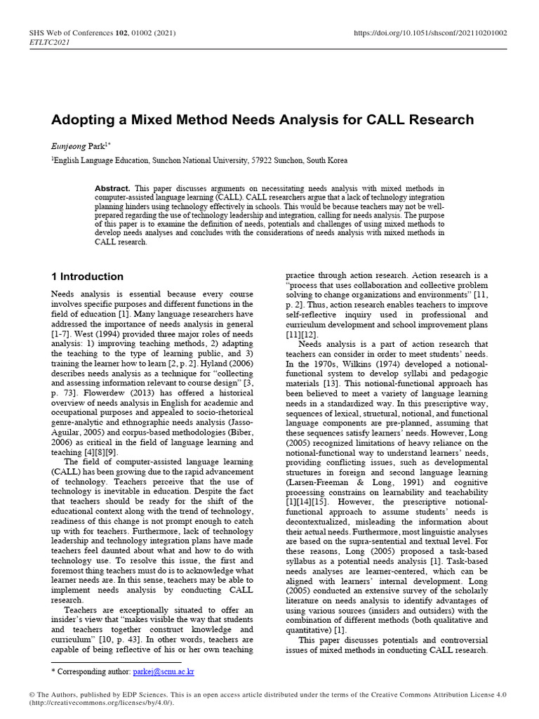 Mixed Methods Needs Analysis in CALL | PDF | Qualitative Research ...