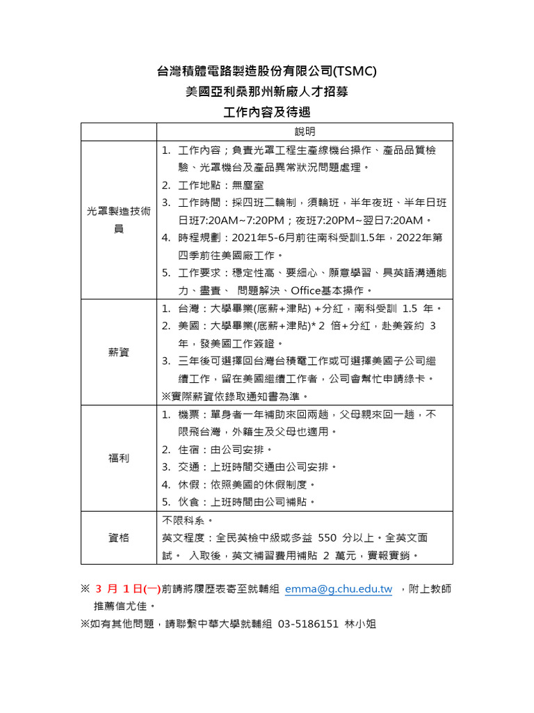 附件一 台積電工作內容及待遇 | PDF