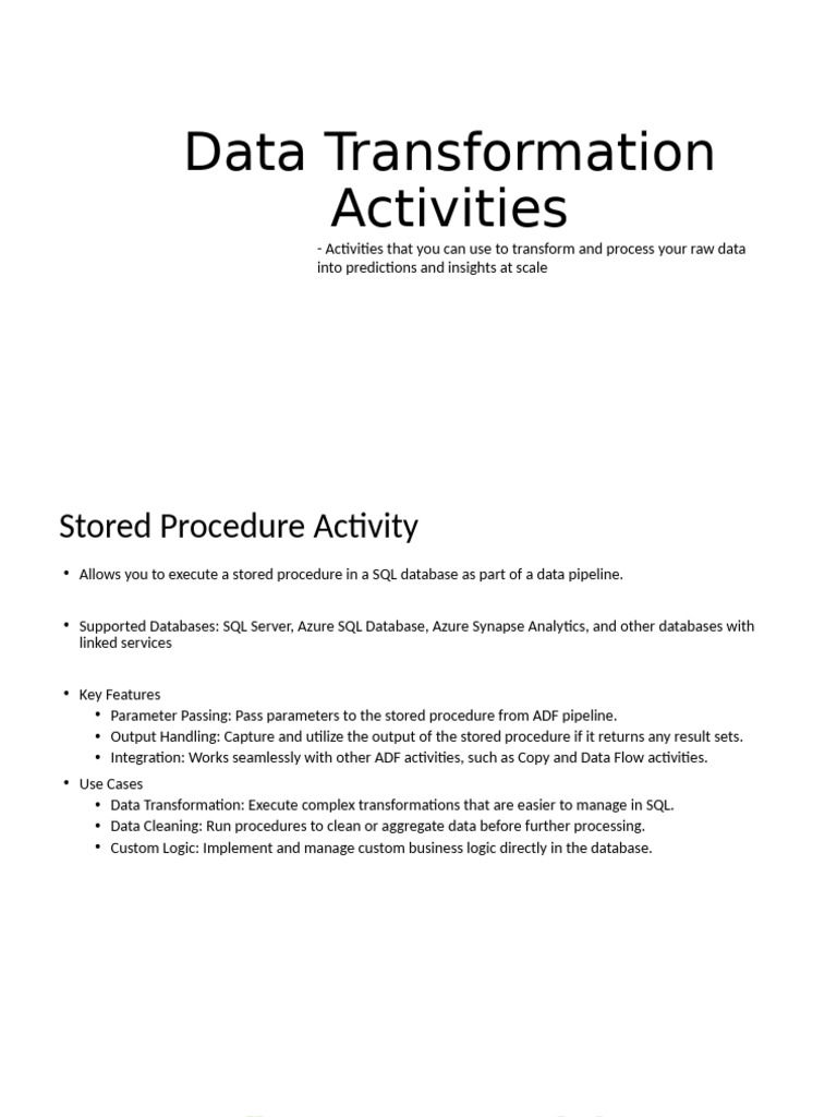 ADF - Data Tranformation Activities | PDF | Databases | Parameter ...