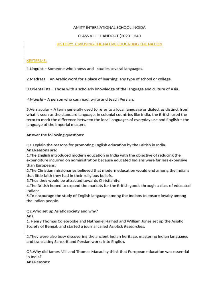 Civilising the Native: Education in India | PDF