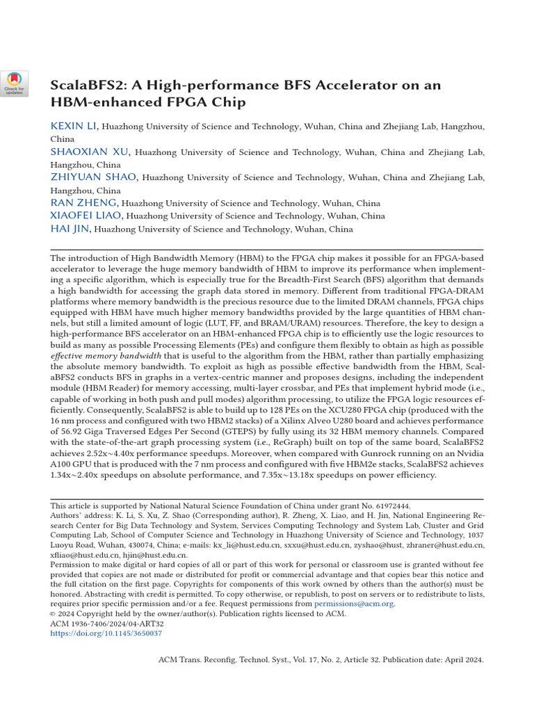 Scalabfs2: A High-Performance Bfs Accelerator On An Hbm-Enhanced Fpga ...