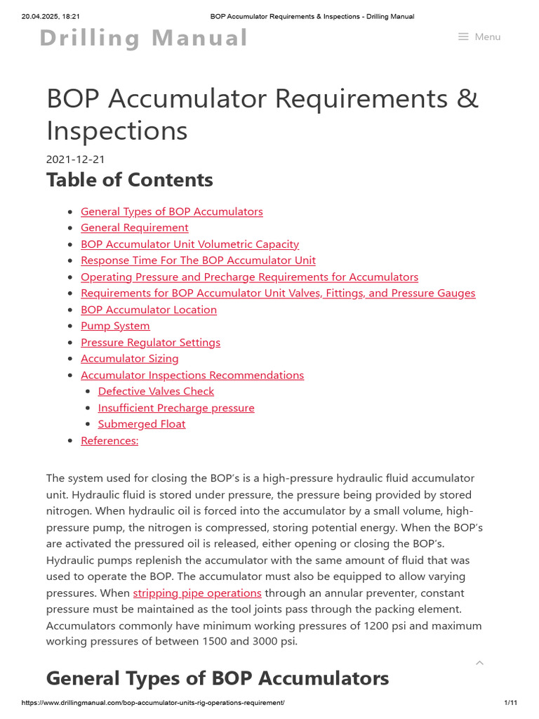 BOP Accumulator Guidelines & Testing | PDF | Gases | Gas Technologies