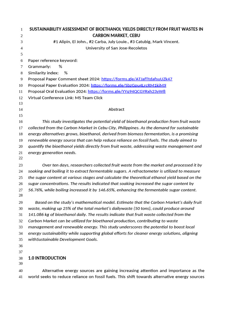 Bioethanol Production from Cebu Fruit Waste | PDF | Biofuel | Energy ...