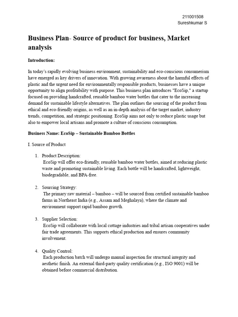 Business Plan - Source of Product For Business, Market Analysis | PDF ...