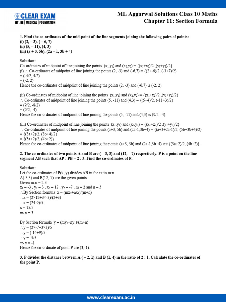 Section Formula Applications in Geometry | PDF | Triangle | Cartesian ...