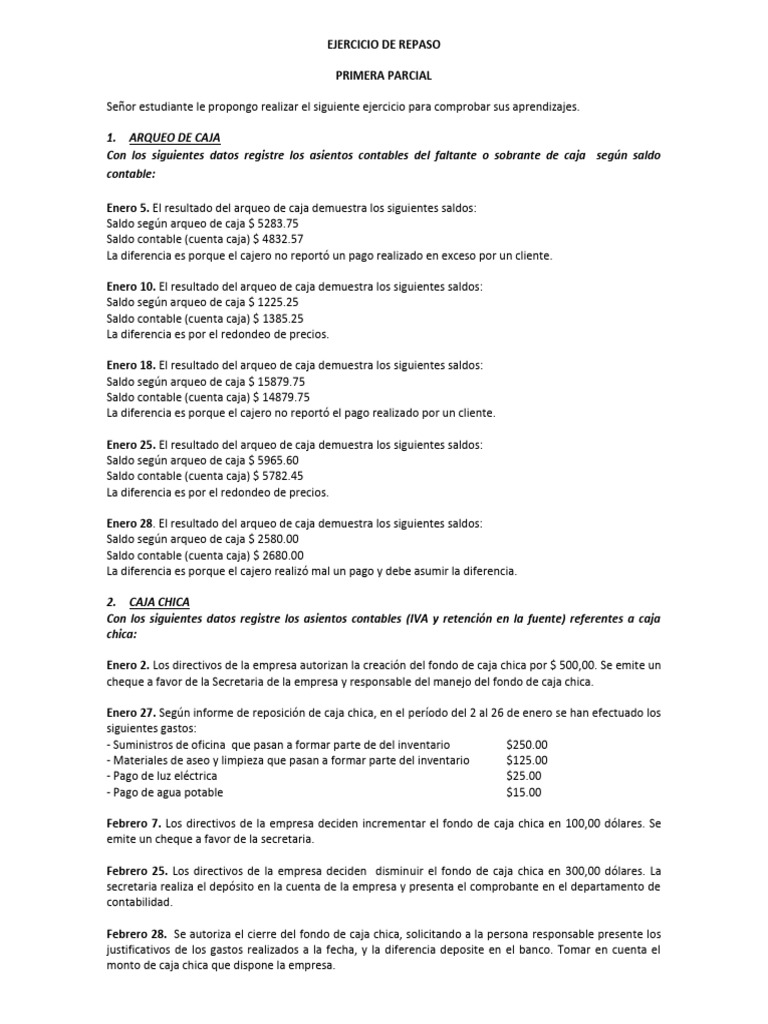 Ejercicio Primera Parcial | PDF | Bancos | Contabilidad