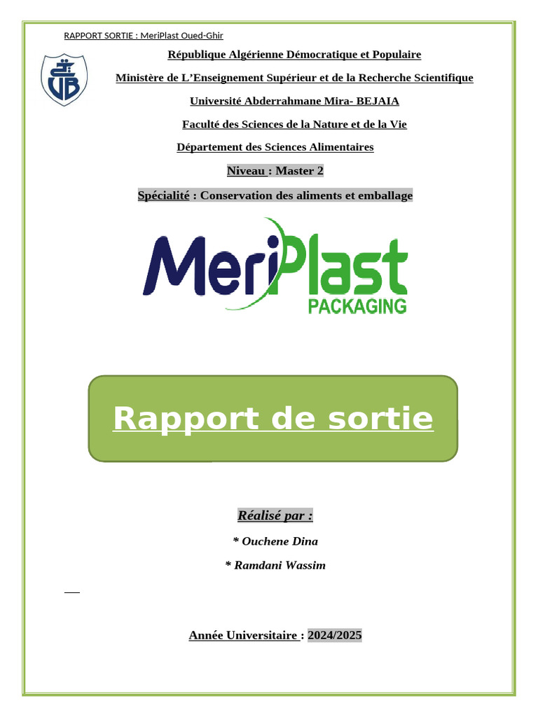Rapport de sortie MeriPlast Oued-Ghir | PDF | Imprimante (Informatique ...