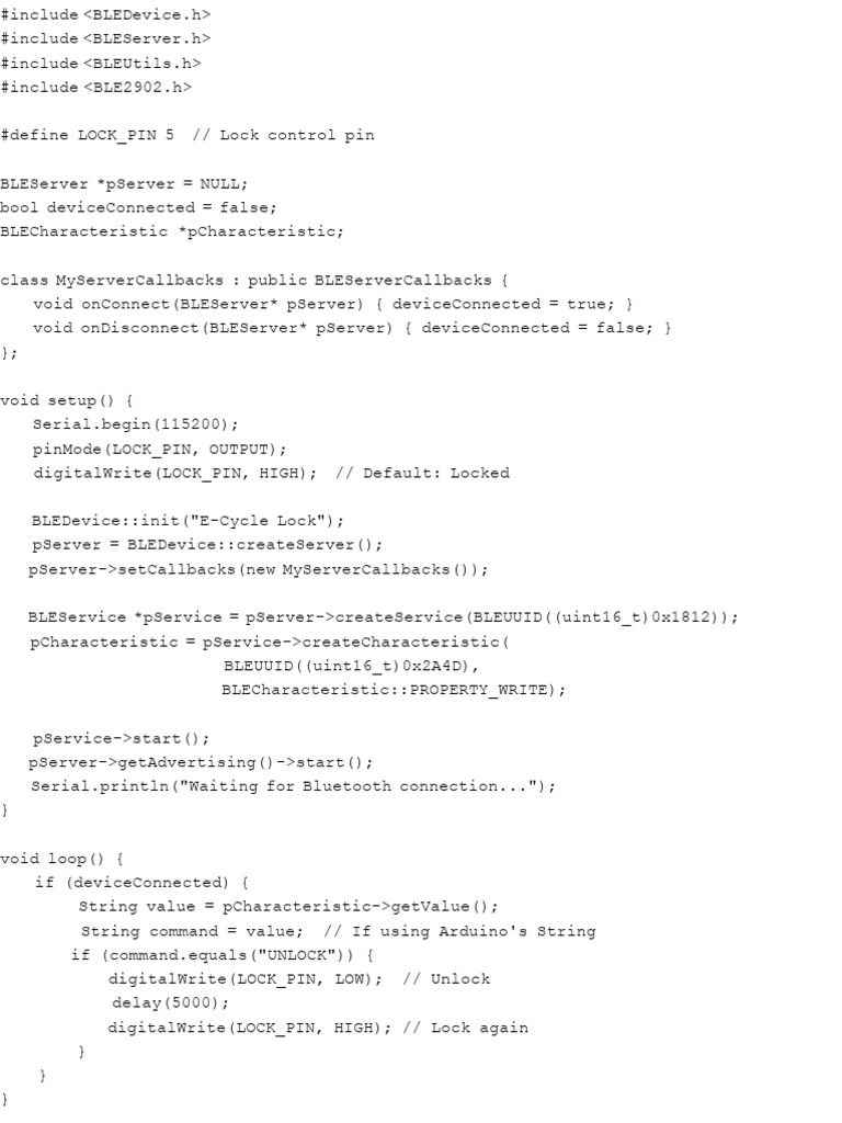 BLE E-Cycle Lock Control Code | PDF