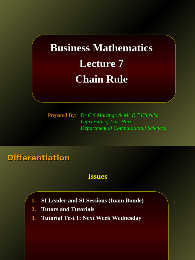 Chain Rule in Business Mathematics | PDF | Derivative | Subtraction