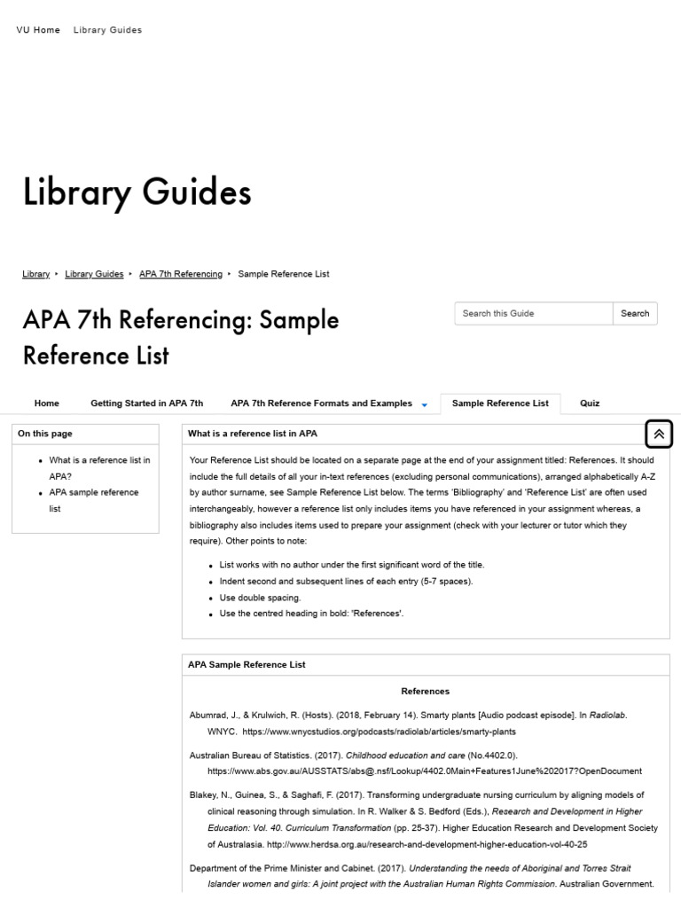 Sample Reference List - APA 7th Referencing - Library Guides at ...