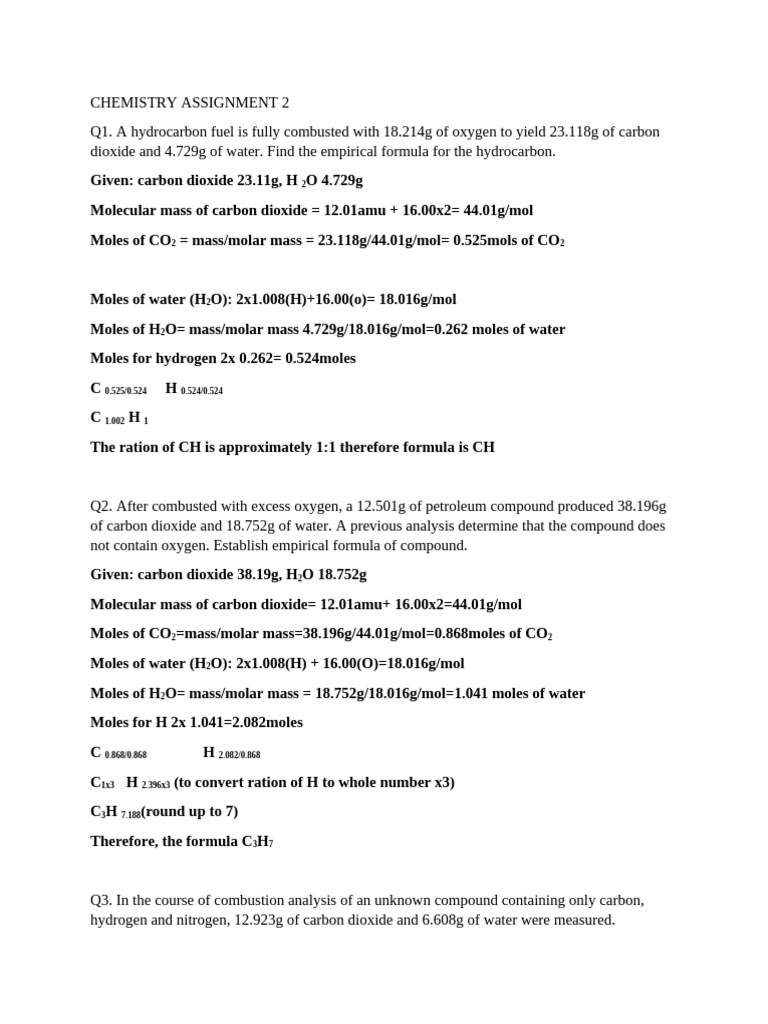 Chemistry Assignment 2 | PDF | Mole (Unit) | Combustion