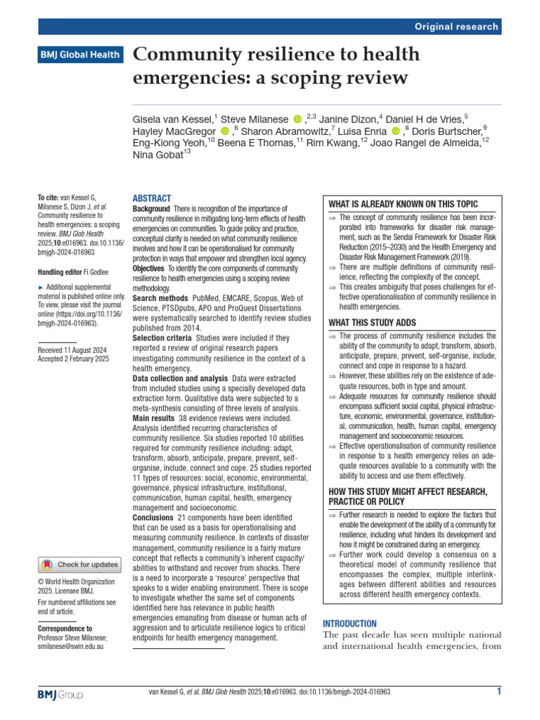 Community Resilience in Health Emergencies | PDF | Psychological ...