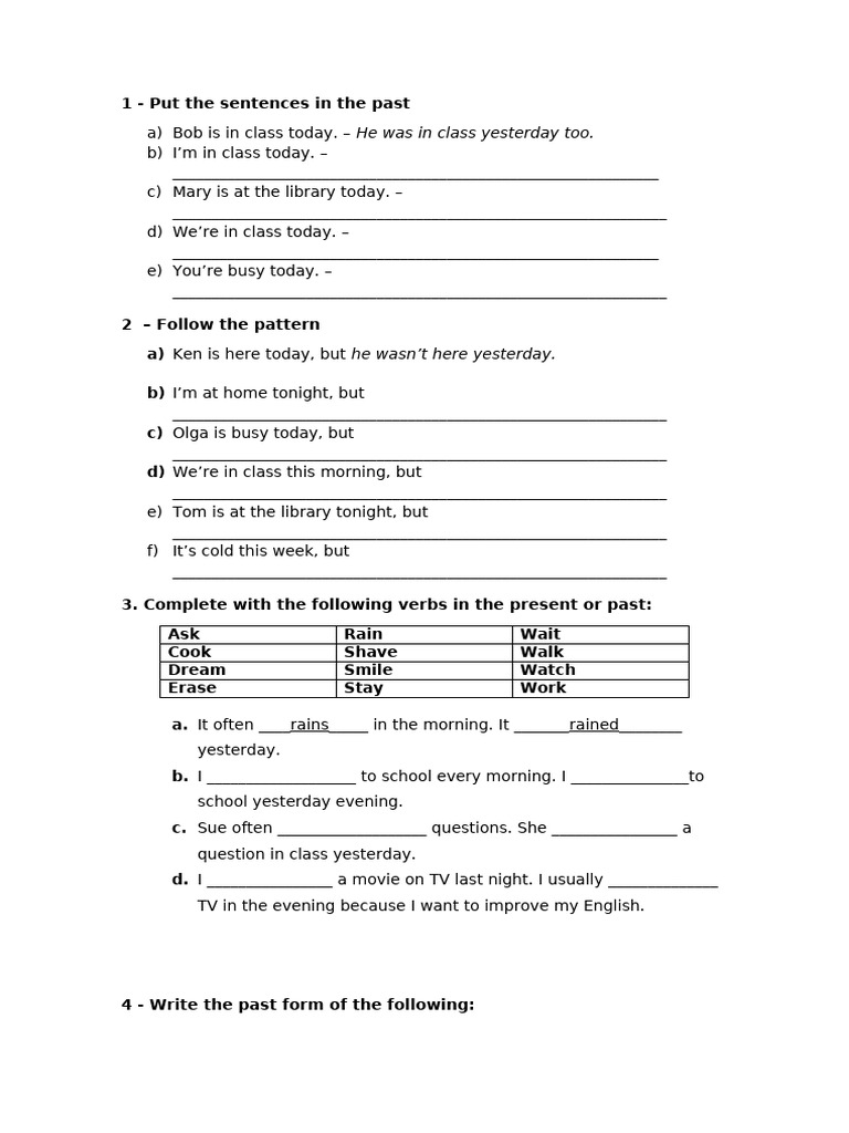 Past Tense Practice Exercises | PDF | Linguistics | Grammar