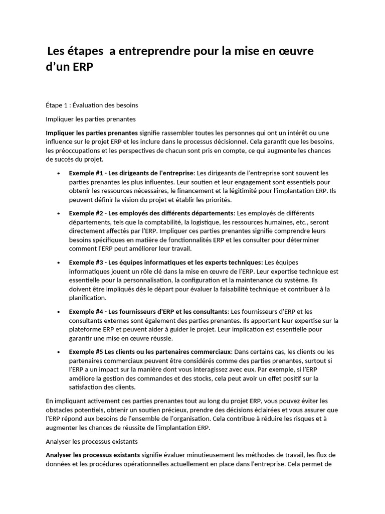 Étapes de mise en œuvre d'un ERP | PDF | Progiciel de gestion intégré ...