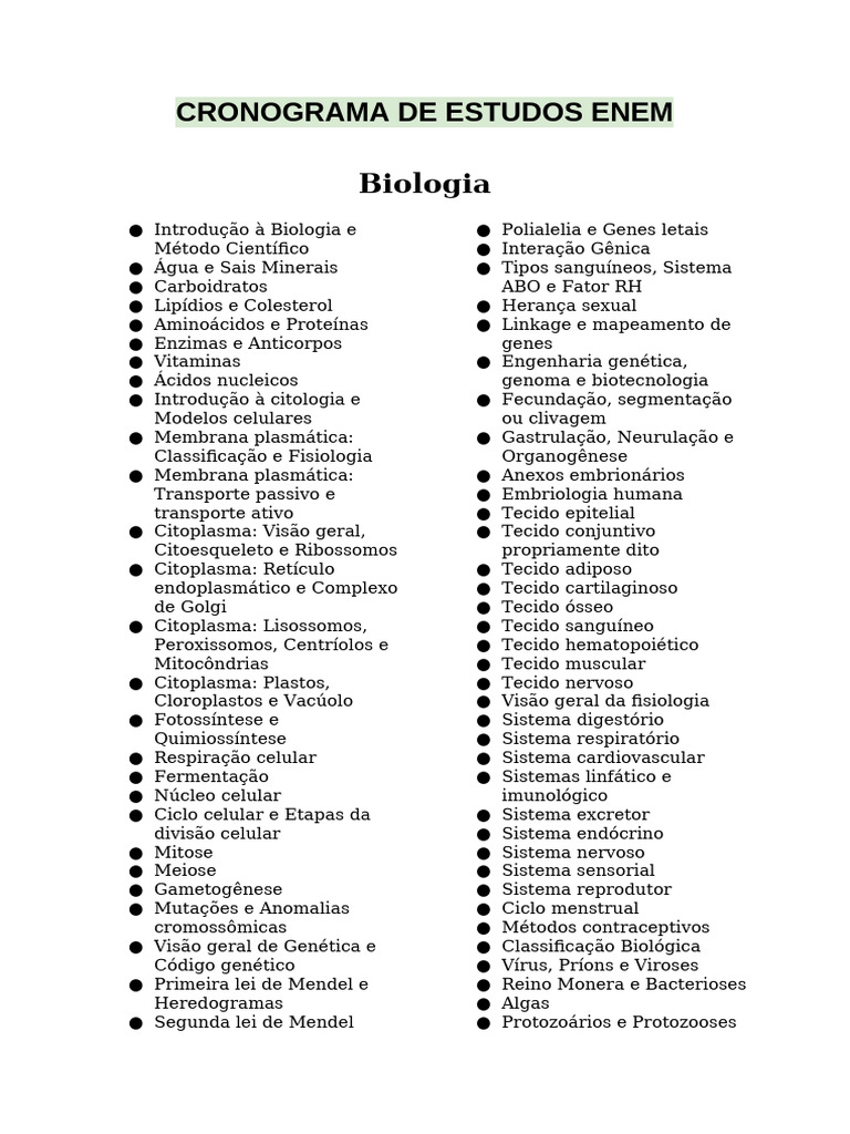 Cronograma de Estudos para o ENEM | PDF | Sociologia | Química