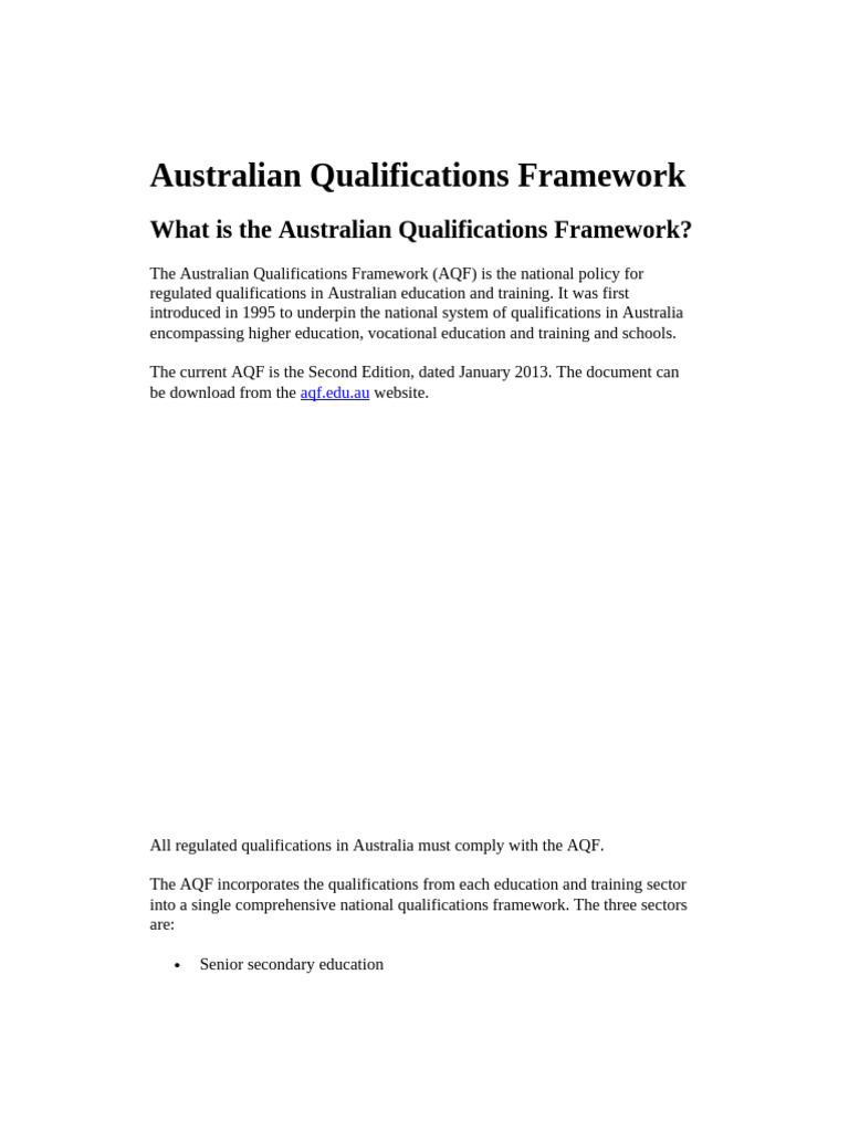 Australian Qualifications Framework Pdf Vocational Education Diploma