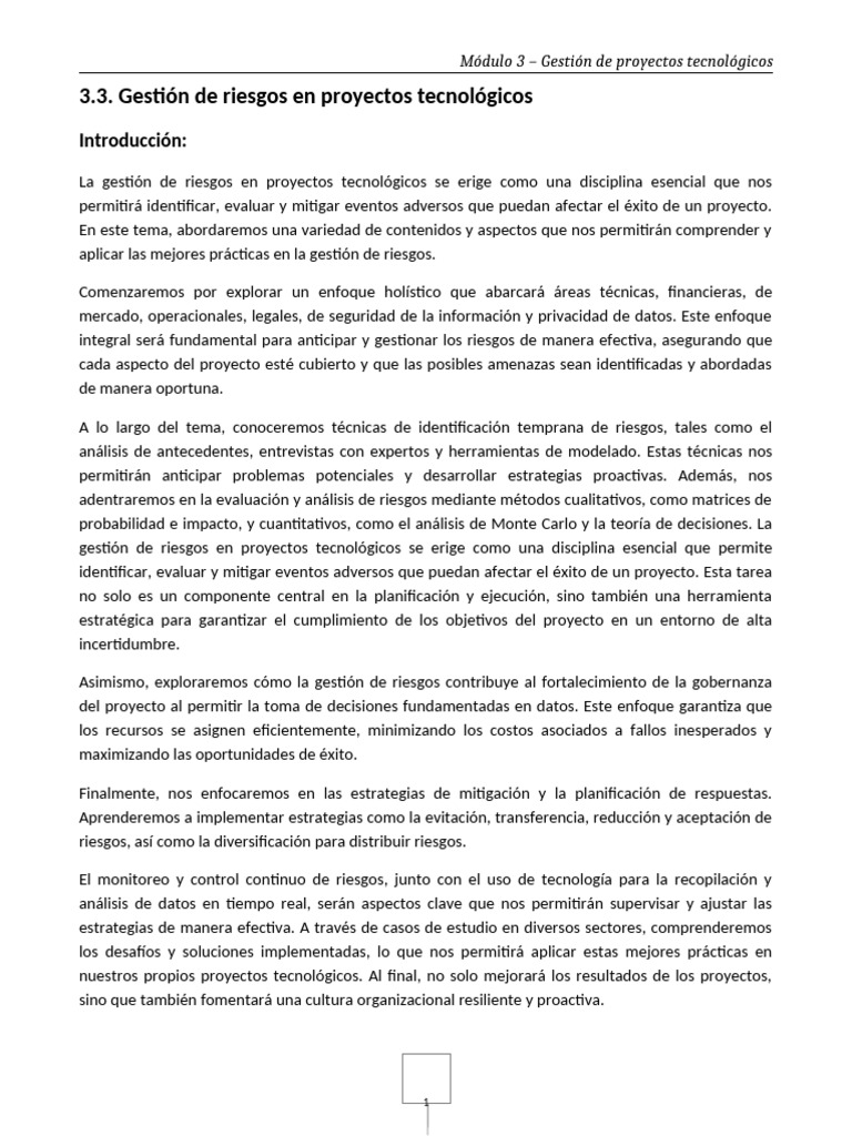 Gestión de Riesgos en Proyectos Tecnológicos | PDF | Gestión de ...