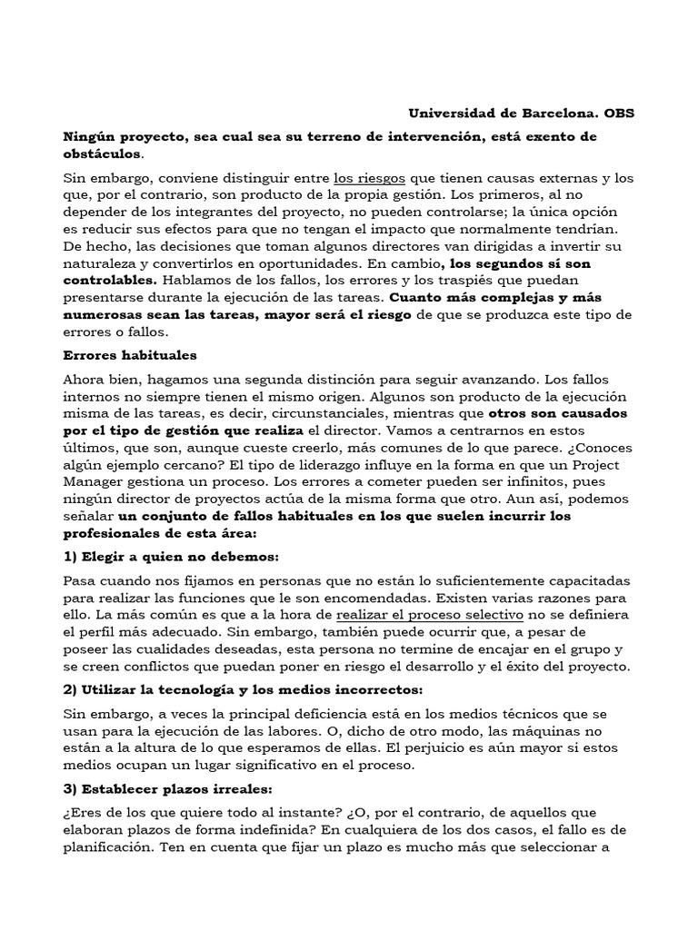 Errores Comunes en Gestión de Proyectos | PDF
