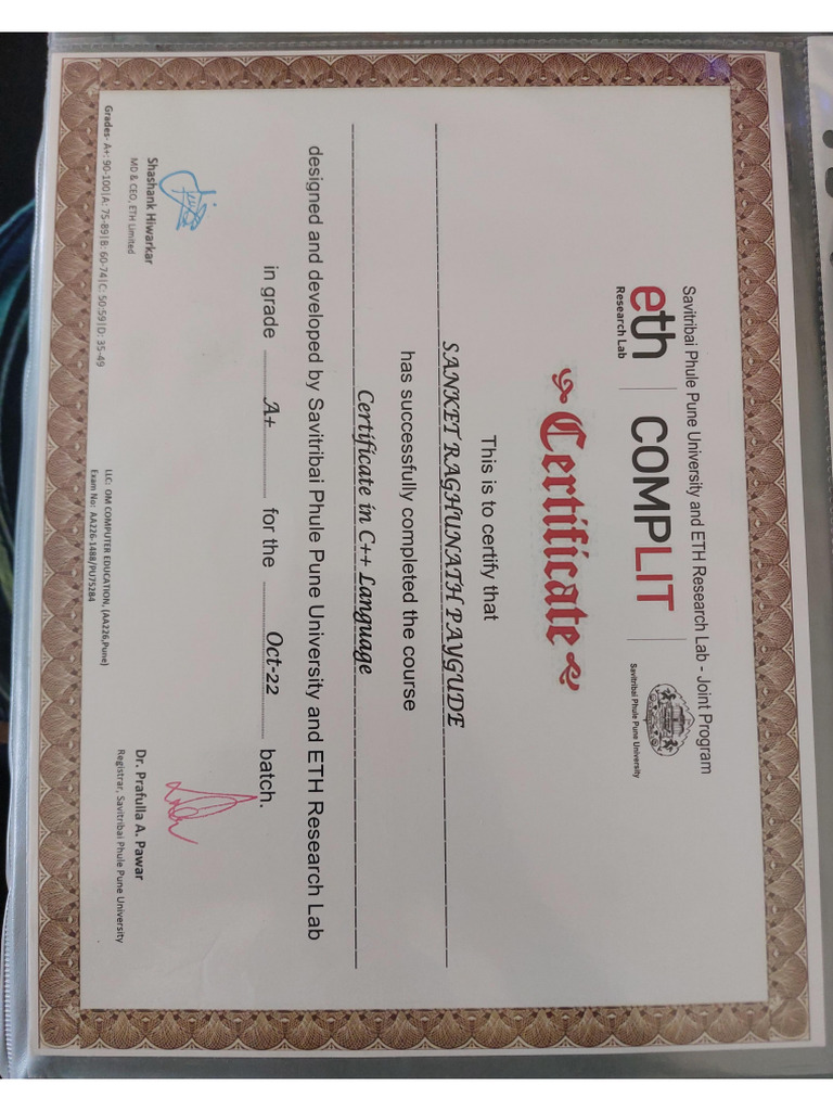 C++ Certificate From SPPU | PDF