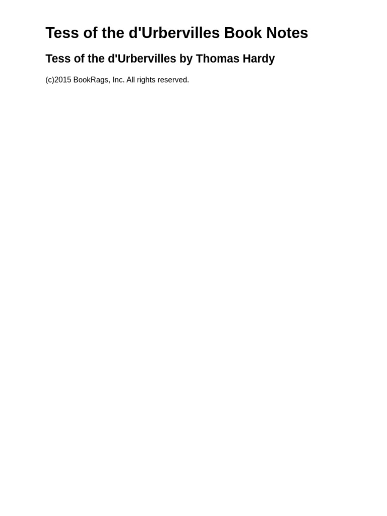 Tess Notes | PDF | Tess Of The D'urbervilles | Thomas Hardy