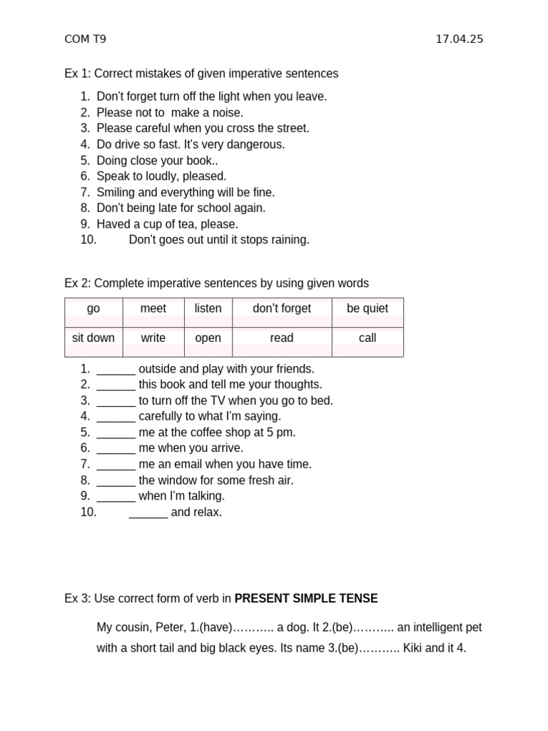 Imperative and Present Simple Exercises | PDF
