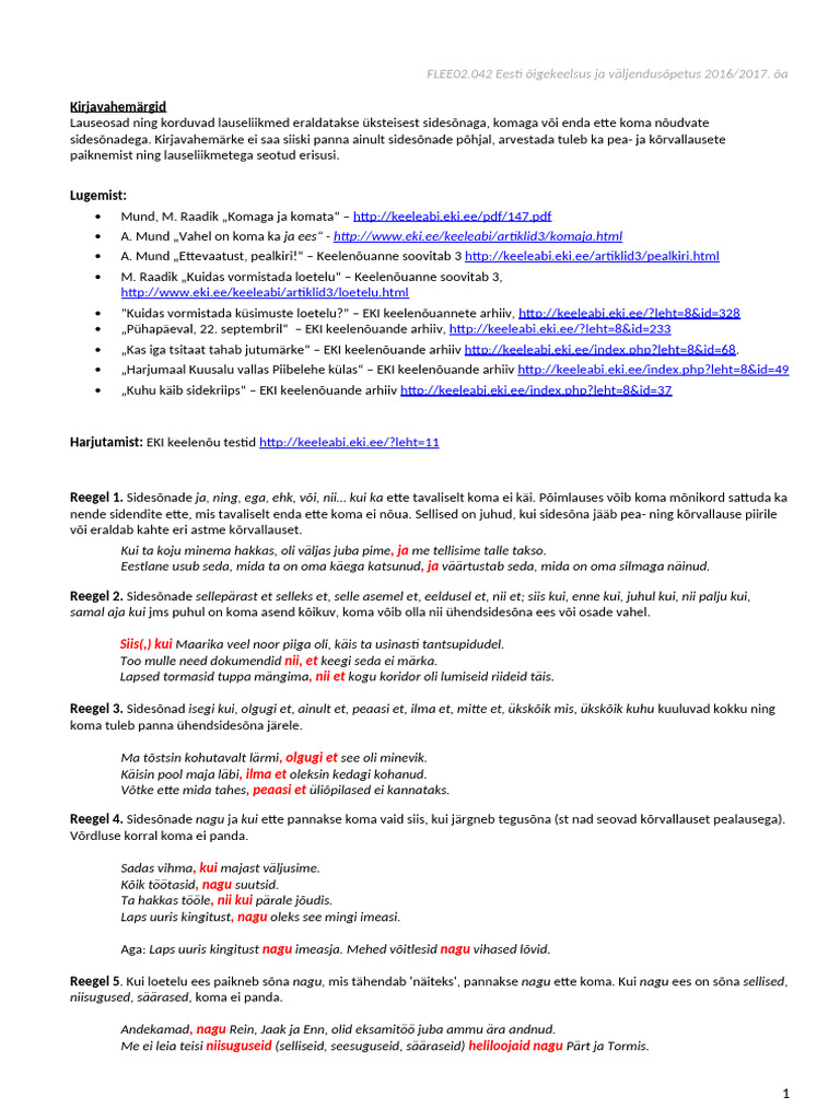 Kirjavahemarkide Reeglid | PDF