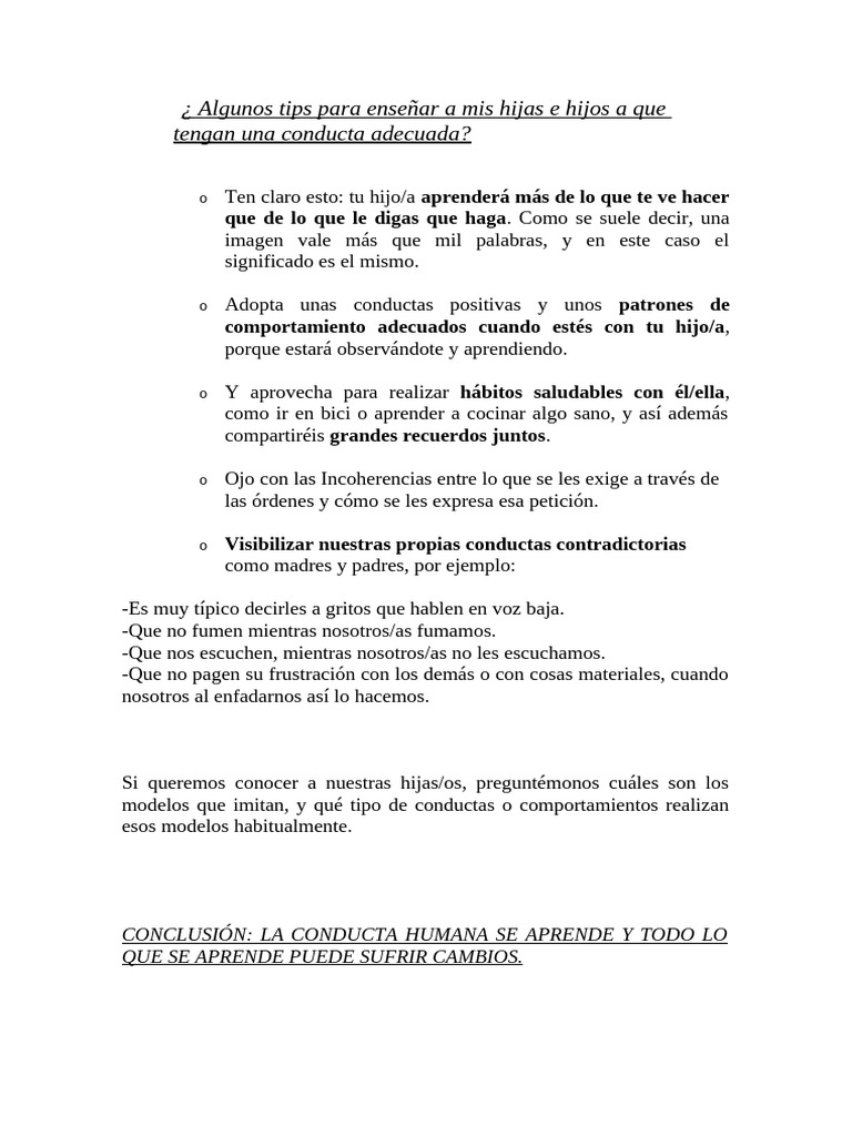 Algunos Tips para Enseñar A Mis Hijas e Hijos A Que Tengan Una Conducta ...