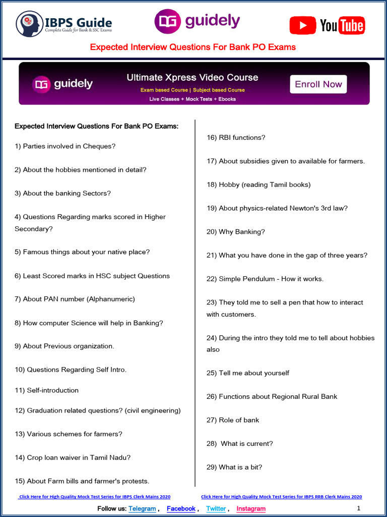 Bank PO Exam Interview Questions Guide | PDF | Banks | Agriculture
