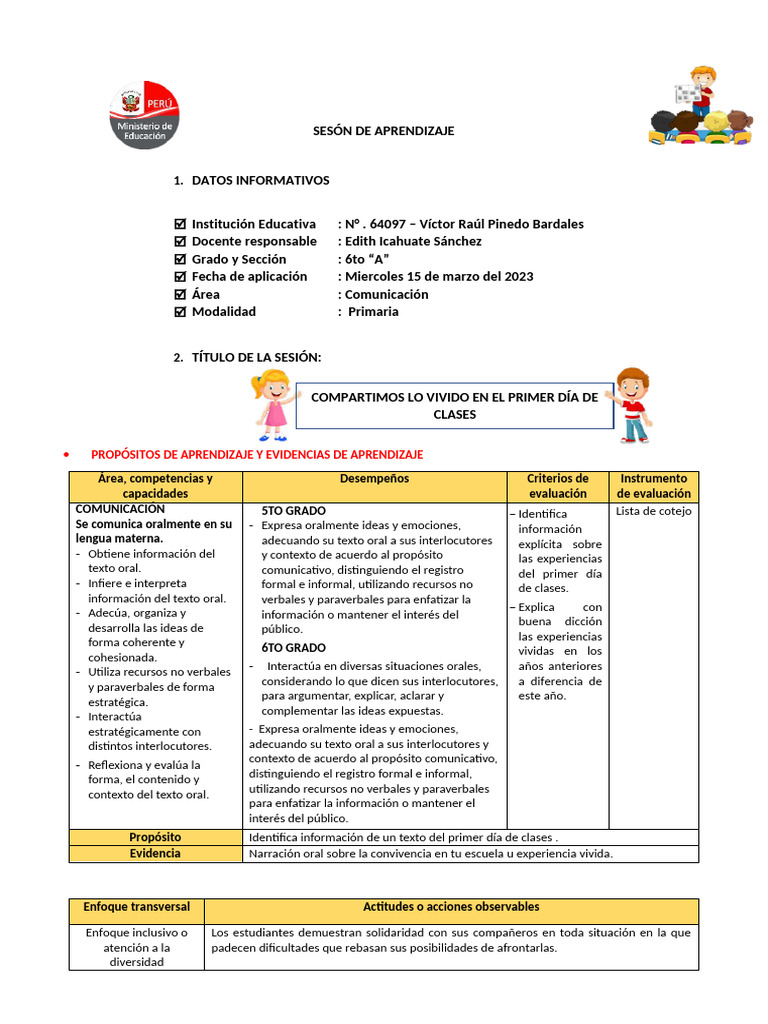 Compartimos Lo Vivido en El Primer Dia de Clases | PDF | Aprendizaje