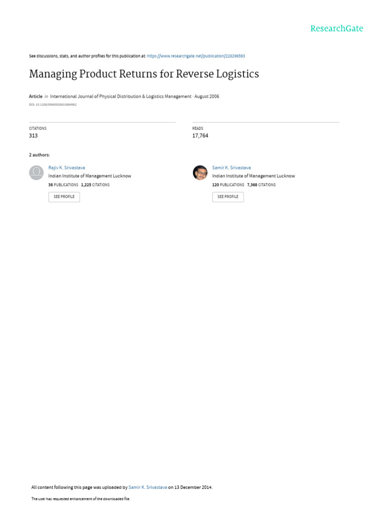 Managing Product Returns For Reverse Logistics | PDF | Logistics ...