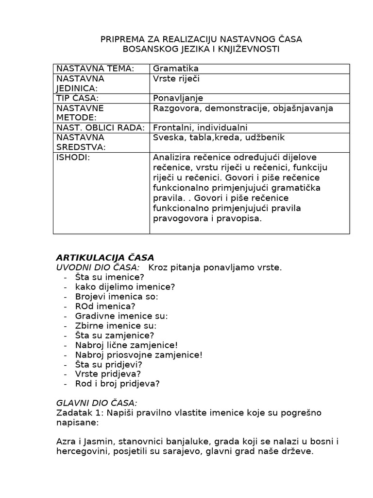 Vrste Riječi Ponavljanje V Razred | PDF