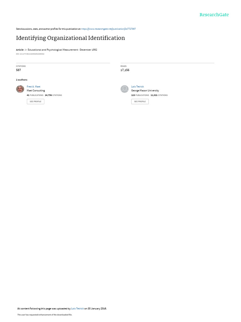 Identifying Organizational Identification | PDF