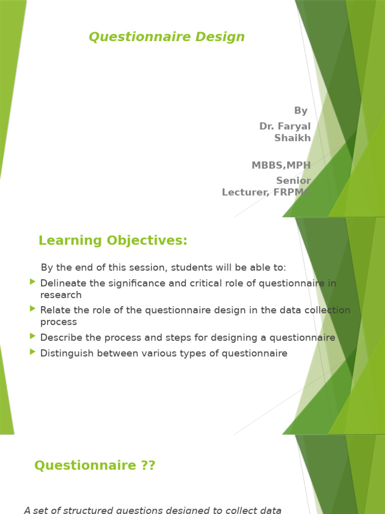 19 Questionnaire Design Ppt by Dr.faryal Shaikh [ 9th Feb 2023] | PDF ...