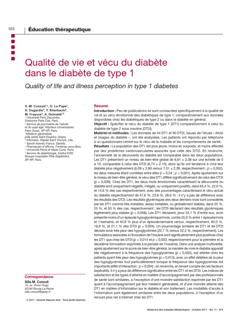 Vécu du diabète de type 1 vs type 2 | PDF | Maladies et troubles ...