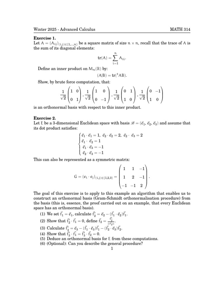Advanced Calculus Exercises Winter 2025 | PDF | Linear Algebra | Geometry