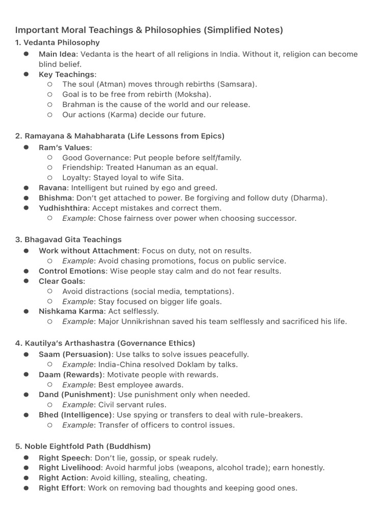 Important Moral Teachings & Philosophies (Simplified Notes) | PDF ...