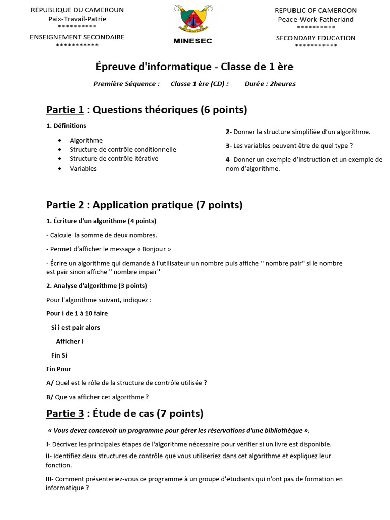 Épreuve d'informatique 1ère séquence | PDF