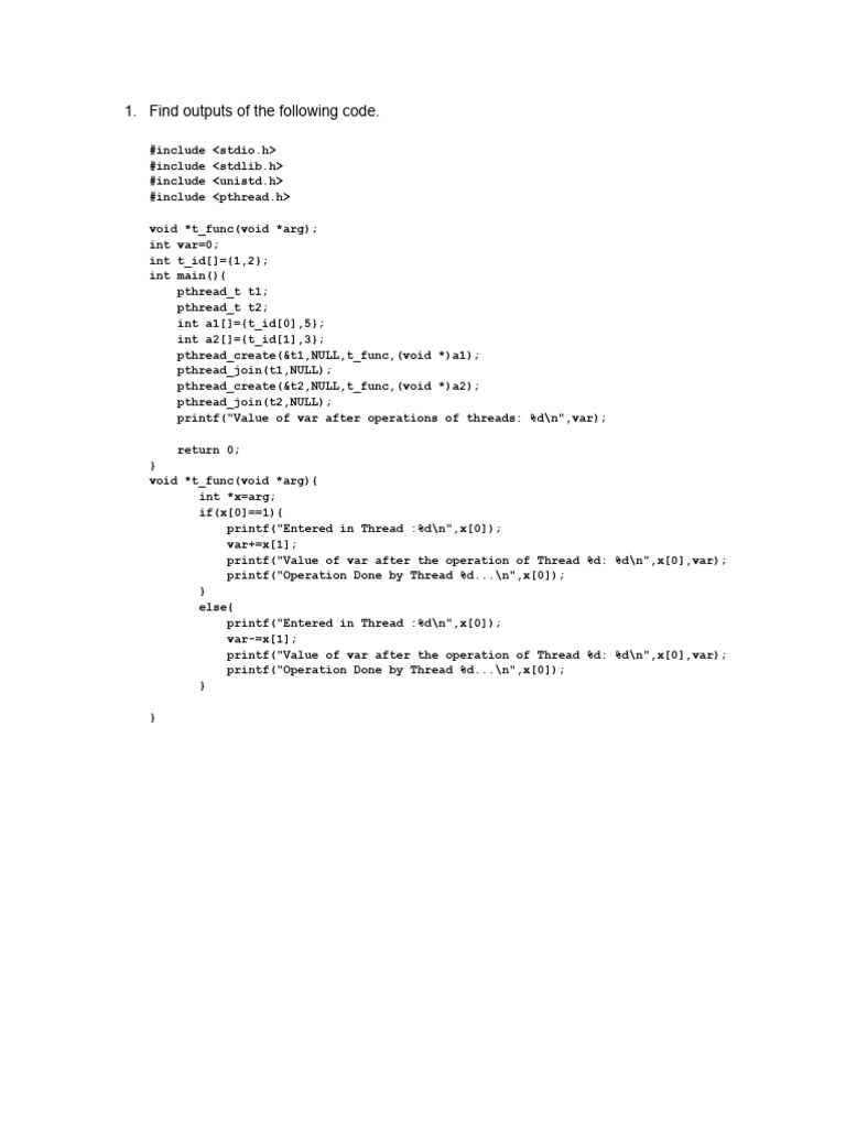 C Code Thread Output Analysis | PDF | Computer Programming | Software ...