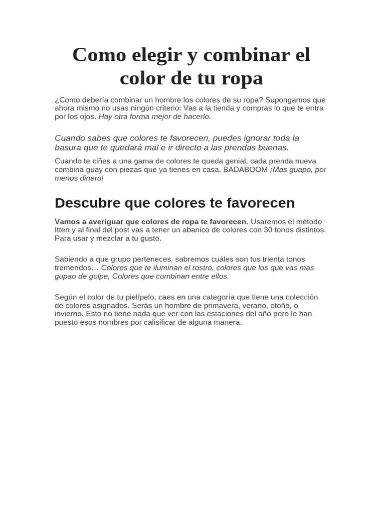 Cómo combinar colores de ropa masculina | PDF | Color | Azul