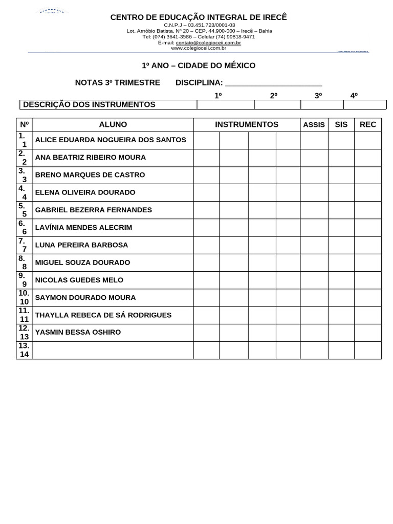 Tabela de Notas 2024 - 3º Trimestre (1) - Atualizada | PDF
