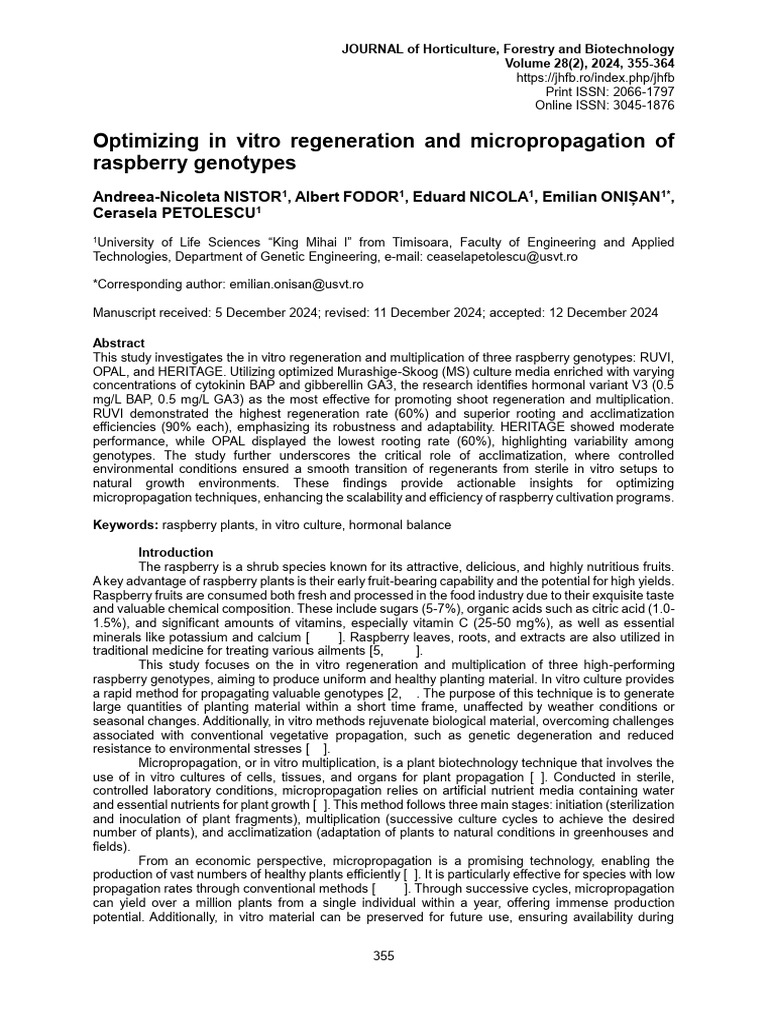 In Vitro Regeneration of RUVI Raspberry | PDF | Root | Botany
