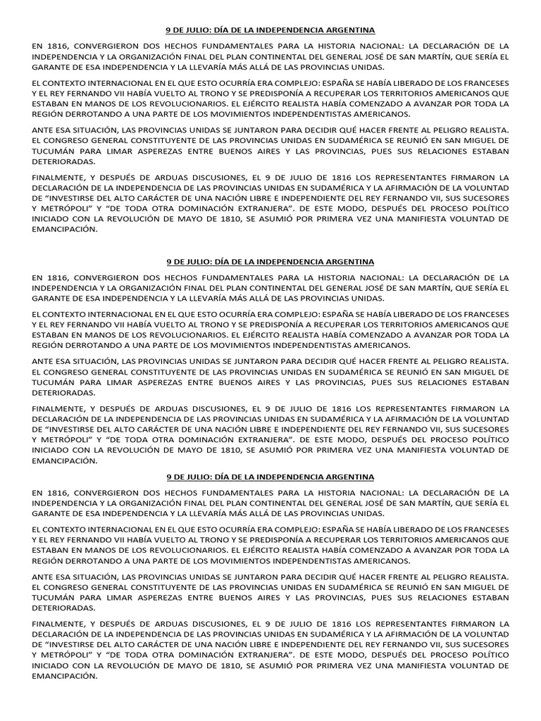 Independencia Argentina: 9 de Julio 1816 | PDF | América del Sur
